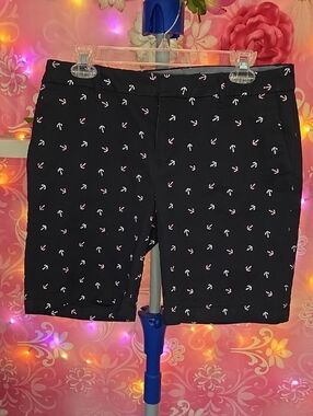 Tommy Hilfiger Navy Bermuda Shorts with White & Pink Anchor Motif